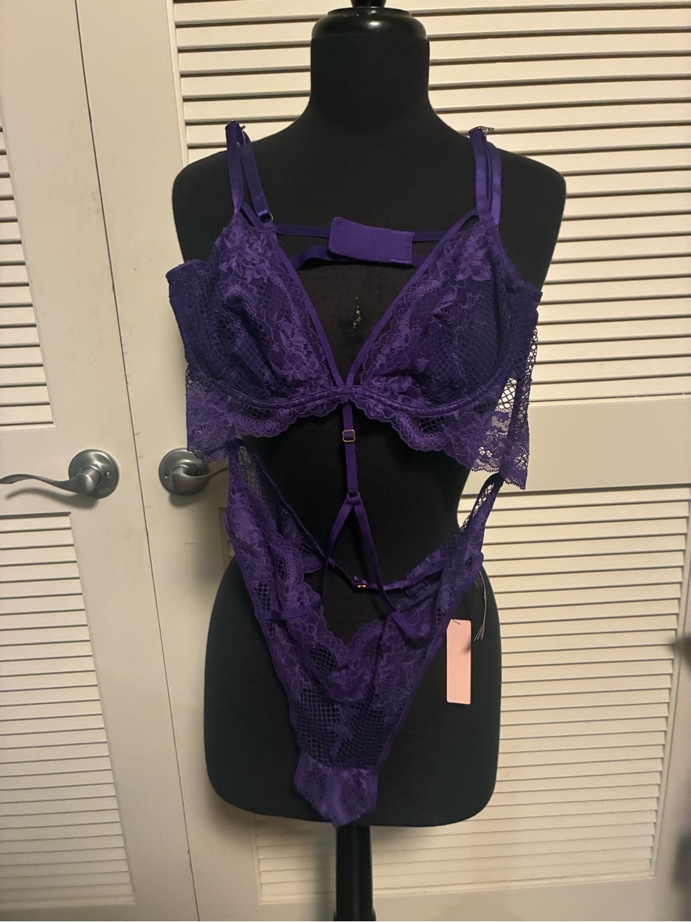 Victoria's Secret Purple Lace Strappy Teddy Bodysuit
